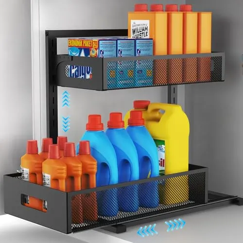 Petiza Organizer für unter der Spüle, ausziehbarer Schrank, Organizer, verstellbare Höhe, 2 Ebenen, Badezimmer-Organizer mit verschiebbaren Schubladen, Küchen-Organizer und Aufbewahrung,