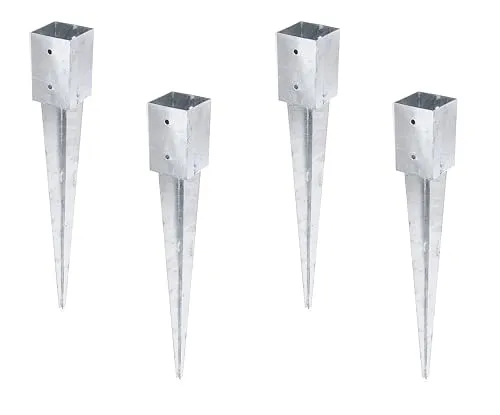 Alberts 211288 4er-Set Einschlag-Bodenhülse - Pfostenkappen aus feuerverzinktem Stahl, ideal für Vierkantholzpfosten, mit einer Gesamtlänge von 750 mm für maximale Stabilität und Langlebigkeit.