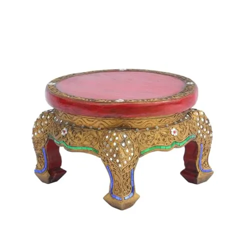 Oriental Galerie Opiumtisch Rund mit Spiegelsteinen - Beistelltisch aus massivem Akazien-Holz, handgefertigt in Thailand. Einzigartige Verzierung mit Spiegeln, ideal als Nachttisch oder für das Wohnzimmer. Maße: 30cm Ø, 17cm hoch.