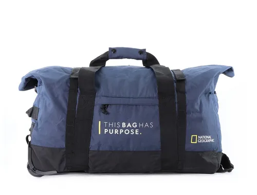 National Geographic Reisetasche Pathway - Faltbare Duffelbag, Blau, 48L - Reisetasche aus recyceltem PET-Material, sportliches Design, faltbar und ideal für umweltbewusste Reisende. Maße: 59 x 28 x 29 cm.