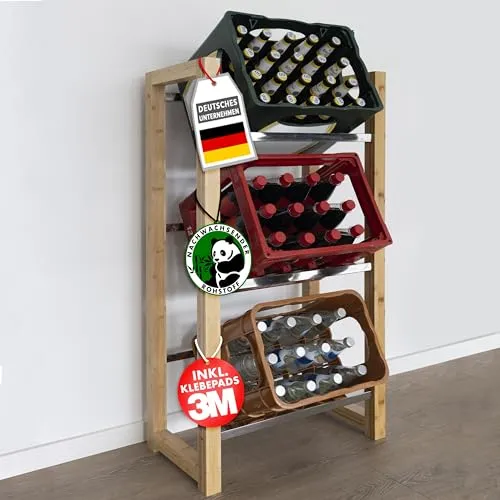 KARAT Getränkekistenregal für 3 Kisten aus Bambus & Edelstahl - Standregale für die platzsparende und robuste Aufbewahrung von Getränkekisten, ideal für jeden Raum und umweltfreundlich aus nachhaltigem Bambus gefertigt.