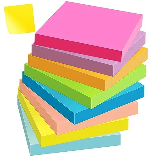 Stück Sticky Notes, Farbige Haftnotizen 76x76mm, Selbstklebende Haftnotizzettel Klebezettel bunt zettel farbig Notizblöcke für Büro Haus, Super Haftnotizen für Notizen und Aufgabenlisten, 8 Farben 800