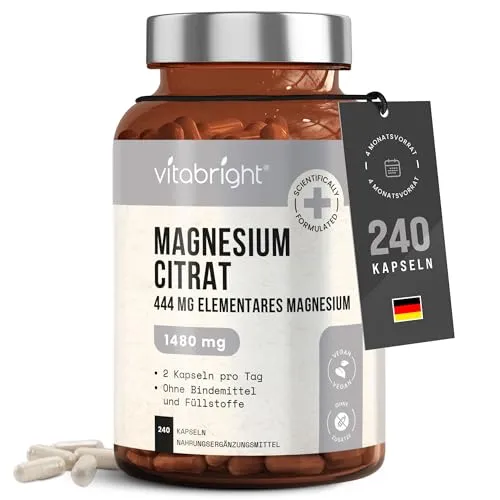 VitaBright Magnesiumcitrat Kapseln 1480mg | 240 Kapseln von VitaBright
