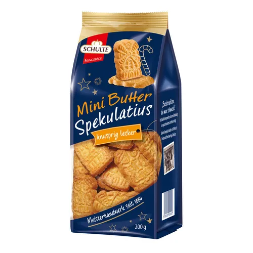 GOURVITA DE Schulte Mini Butter-Spekulatius, 200g - Kekse - Zarte Mini-Butter-Spekulatius mit reichlich Butter für vollmundigen, feinwürzigen Genuss, perfekt für den Adventskaffee.