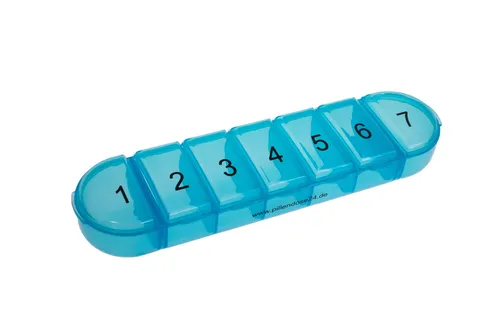 VANLO Wochenpillendose blau für 7 Tage - beschriftet mit 1-7