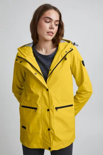 OXMO Becky Damen Regenmantel - Übergangsjacke mit Kapuze in Primrose Yellow - Funktionsjacke aus wasserabweisendem Material mit Kapuze und Reißverschlusstaschen, ideal für jede Jahreszeit und nachhaltig produziert.