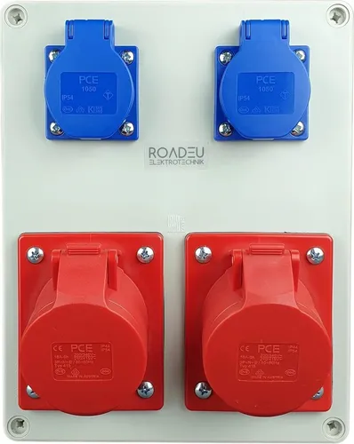 Wandverteiler 2x 16A 5P Steckdose - Baustromverteiler - Steckdosen & Zubehör, ideal für den Außenbereich mit IP44 Schutz, perfekt für Baustellen und industrielle Anwendungen.