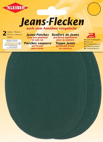 KLEIBER Jeans-Bügelflecken oval 130 x 100 mm grün 2 Stück