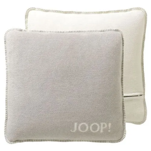JOOP! Kissen UNI-DOUBLEFACE 50x50 cm - Feder-Ecru - Kissenbezug 50x50 cm aus hochwertiger Baumwollmischung, uni mit eingewebtem Logo. Pflegeleicht und ideal für stilvolle Wohnräume.