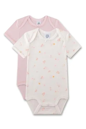 Sanetta Baby-Body kurzarm (Doppelpack) rosa & off-white Blumen | Hochwertiger und nachhaltiger Body für Jungen aus Bio-Baumwolle. Inhalt: 2er Set Baby Body
