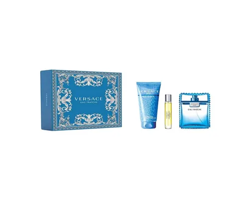 Versace Eau Fraîche Set: EDT Spray 100ml + SG 150ml + EDT Spray 10ml - Erleben Sie den frischen Duft von Versace Man Eau Fraîche mit diesem exklusiven Set. Perfekt für jeden Anlass, bietet es eine harmonische Komposition aus fruchtigen und holzigen Noten.