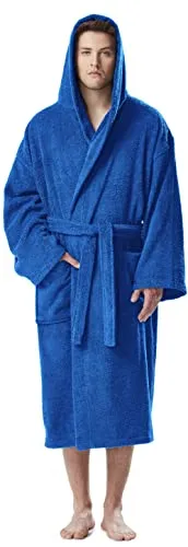 Herren Bademantel mit Kapuze, wadenlang, Königsblau - Damenmode: Weicher Frottee-Bademantel mit Kapuze, wadenlang und OEKO-TEX zertifiziert für höchsten Tragekomfort – ideal für Sauna, Spa und Wellness.