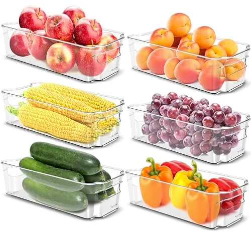KICHLY Hochwertiger Kühlschrank Organizer set für Schubladen – Set mit 6 Stapelbar Aufbewahrung Kühlschrank für Gemüsefach, küchen schrank, Regalen, Kosmetika, Büromaterial, Werkzeugen – BPA-frei