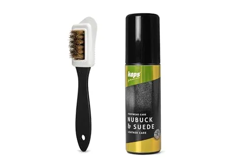 Kaps Lederpflegemittel und Farbauffrischer, Rauleder Farben, Inklusive Auftragsschwamm und 4-seitiger Schuhbürste, Macht Schuhe, Umhängetaschen, Handschuhe Geschmeidig - 75ml (2.53 fl.Oz)