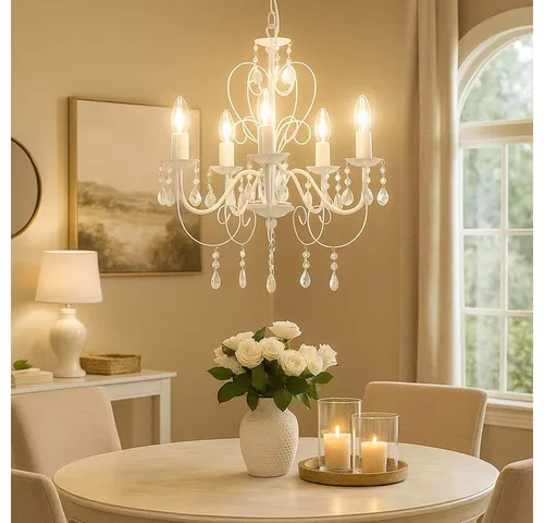GLOBO LIGHTING Kronleuchter, Leuchtmittel nicht inklusive, Pendelleuchte weiß Kristall Lampe Kronleuchter