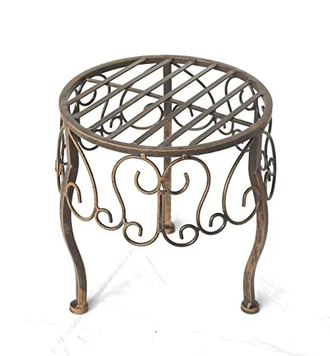 DanDiBo Blumenhocker Metall Braun Rund 30 cm - Blumentreppen: Stabiler Blumenhocker aus antikem Metall, ideal als Pflanzenständer oder Beistelltisch für Ihr Zuhause.