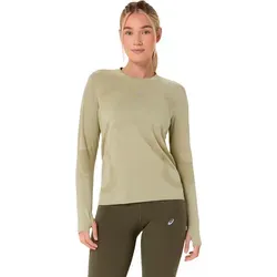 ASICS Road Seamless Laufshirt Damen – Beige, Größe L - Nahtloses Laufshirt für ungestörte Bewegungsfreiheit. Atmungsaktives Material sorgt für ein angenehmes Tragegefühl, ideal für kühle Tage. Reflektierende Details erhöhen die Sichtbarkeit.