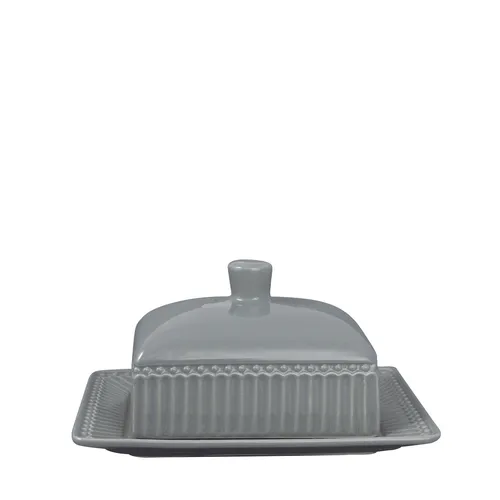 Greengate Butterdose Alice, Steingut grau - Elegante Butterdose aus Steingut in stone grey, ideal für stilvolle Küchendekoration und frische Aufbewahrung von Butter.