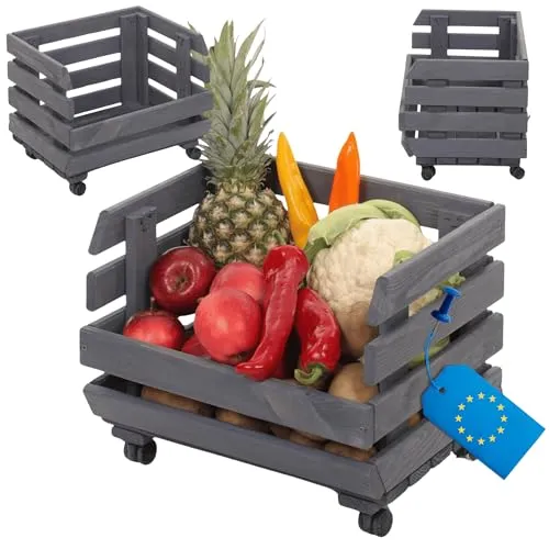 MODO24 Modular Holzregal für Gemüse & Obst auf Rollen - Praktisches Regal auf Rollen aus hochwertigem Kiefernholz, ideal für die flexible Aufbewahrung von Obst und Gemüse. Mit stapelbarem Design für optimale Raumnutzung und einfacher Reinigung.