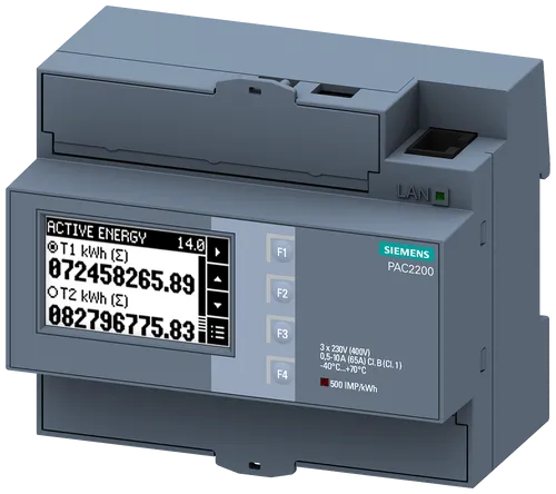 Siemens 7KM2200-2EA40-1EA1 SENTRON Messgerät - Schaltschrankzubehör, präzises 3-phasiges Energiemessgerät mit Modbus TCP für zuverlässige Messung von Schein-, Wirk- und Blindenergie bis 65 A in Industrie und Büro.
