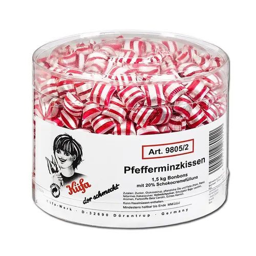 Küfa Pfefferminzkissen, gefüllte Bonbons, 1,5 kg Dose 9,70€/1kg