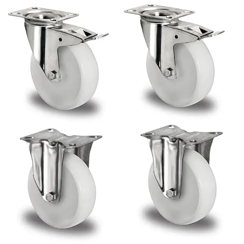 Rollensatz 2 Lenkrollen mit Feststeller + 2 Bockrollen 100 mm Polyamid