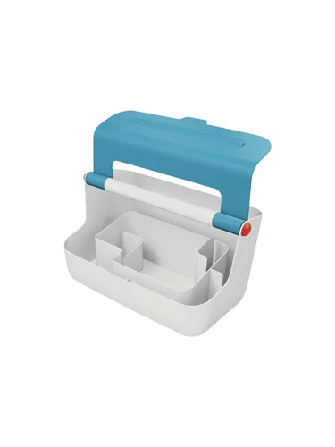 Leitz Cosy Mobile Aufbewahrungsbox Sanftes Blau - Archivierung und Aufbewahrung - Hochwertige Box mit intelligentem Fächersystem und Aluminiumgriff für einfachen Transport, ideal für Ihre Unterlagen und mobilen Geräte.