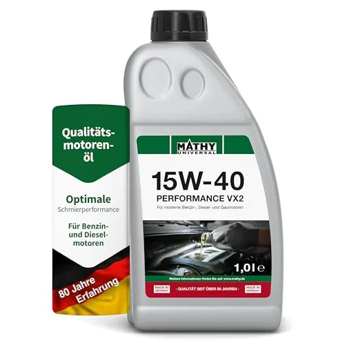 MATHY Motoröl 15W-40 Performance VX2 (1,0 l) - Mineralisches Motor-Öl für Diesel- und Benzin-Motoren, Turbo und Kat getestet - Universal einsetzbares Motorenöl für PKW und Nutzfahrzeuge