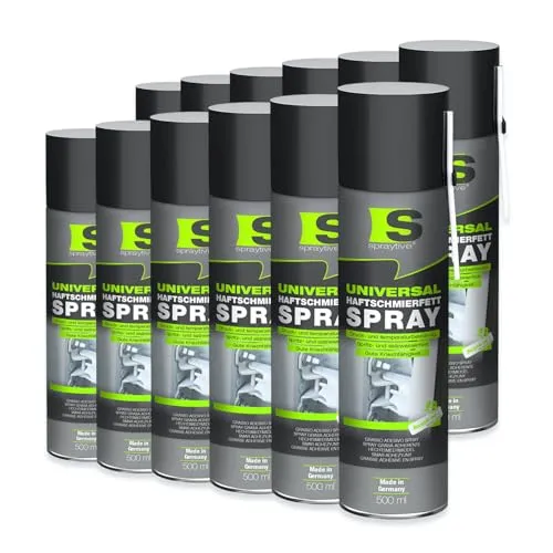Spraytive 12 x 500 ml Universal Haftschmierfett-Spray – Schmierfett & Kriechöl für Auto, Gelenke, Lager & Scharniere – hochviskoses Sprühfett, Seilfett & Polfett, Korrosionsschutz - Made in Germany