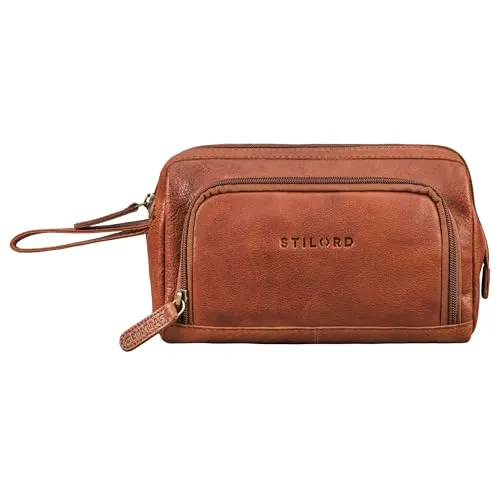 STILORD Henry Handgelenktasche Herren Leder groß Kulturbeutel XXL Federmäppchen Reisen Organizer Mäppchen Kosmetiktasche Männerhandtasche Farbe:maraska - braun