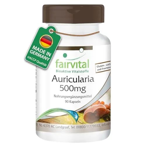 Fairvital | Auricularia 500mg - 90 Kapseln - 500mg Judasohr Pilzpulver pro Kapsel - HOCHDOSIERT - VEGAN