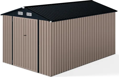 COSTWAY Gerätehaus Metall, 350 x 223 x 197 cm Geräteschuppen mit geneigtem Dach, abschließbaren Türen & Schlüsseln, Gartenhaus