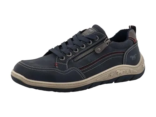 MUSTANG Herren Sneaker Navy EU 41 - Stylische Herren-Sneaker aus Kunstleder mit Frotteefutter, kombiniert Schnürung und Reißverschluss für einfachen Einstieg und hohen Tragekomfort.