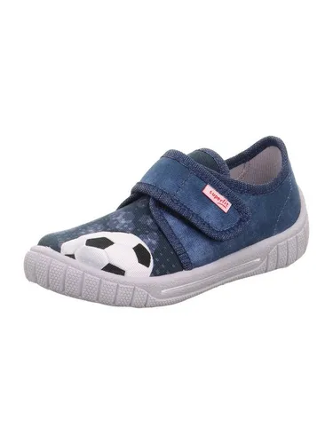 Superfit Jungen BILL Hausschuhe, BLAU 8000 - Hausschuhe aus strapazierfähiger Baumwolle, mit flexiblem Abrollverhalten und Klettriemen für einfaches Anziehen – ideal für aktive Jungen.