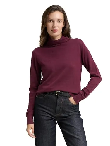 TOM TAILOR Damen Rollkragenpullover, Gr. XXXL, bordeaux rot - Klassischer Pullover für Damen mit taillenbedeckendem Schnitt und langem Arm. Hergestellt aus 60% Baumwolle und 40% Viskose, bietet er hohen Tragekomfort und ist pflegeleicht.