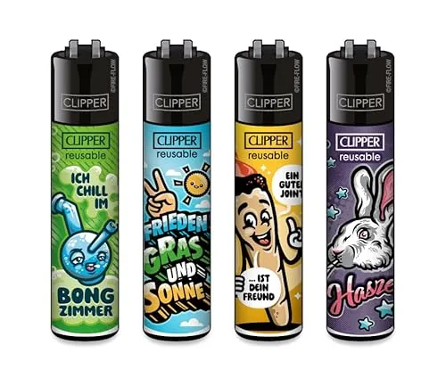 Clipper Feuerzeuge, Set mit 4 Stück, außergewöhnliche Motive (FFX 420 German)