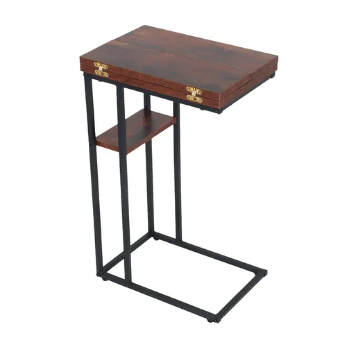 Beistelltisch C-Form ausklappbar - Sofatisch in Industrial-Schwarz - Tische & Stehtische, praktischer und stilvoller Beistelltisch mit ausklappbarer Platte, ideal für kleine Räume, Maße: 52x39 cm, Gewicht: 4,49 kg, perfekt für den Innenbereich.