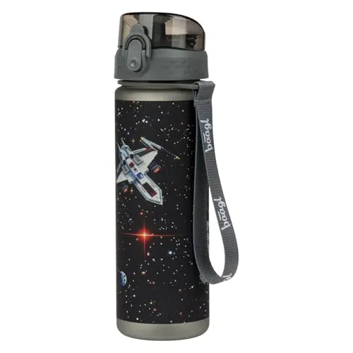 Baagl Kinder Trinkflasche Auslaufsicher Wasserflasche 500ml, Schule und Sport Fussball Flasche für Jungen Mädchen Tritan Lässig Getränkeflasche Schultrinkflasche (Pixel Space)