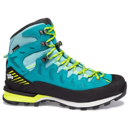 Hanwag Damen Trekkingstiefel Makra Pro Lady GTX Icefall Sulphur - Wanderschuhe für anspruchsvolle Bergtouren, wasserdicht dank GORE-TEX Membran und mit optimalem Fersenhalt durch die Hanwag 2-Zone-Lock Technologie.