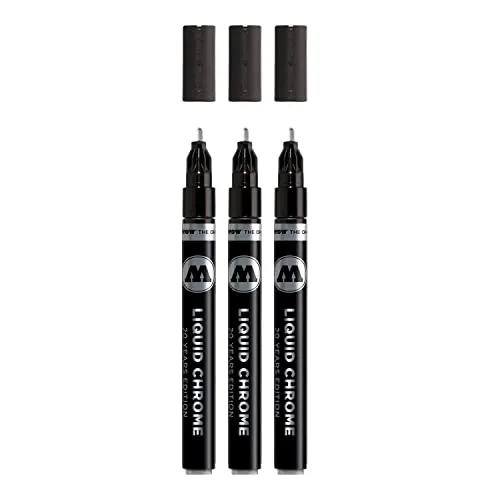 Molotow Liquid Chrome Marker 2,0 mm – 3 Stück mit echtem Spiegeleffekt - Schreibutensilien: Hochpigmentierte Spezialtinte für Modellbau und Graffiti, erzeugt einen beeindruckenden Spiegeleffekt auf glatten Oberflächen.