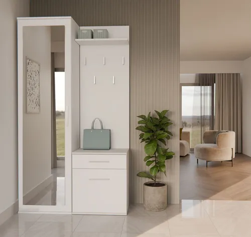 Selsey Duvio Flurgarderobe mit Schrank und Spiegel, Weiß, 100 cm - Garderobenschränke mit modernem Design und integriertem Spiegel, ideal für kleine Flure – für Ordnung und einladendes Ambiente.