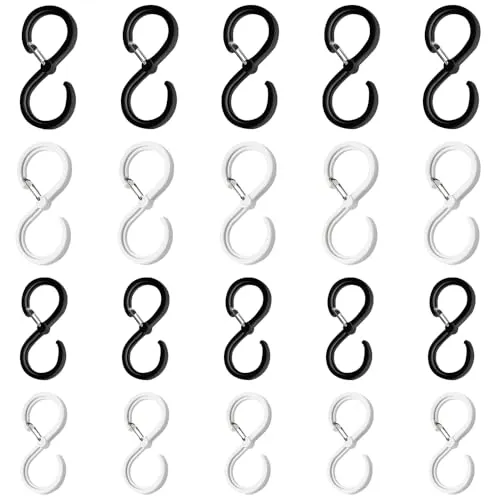 TRKETK 20 Stück S Haken Anti-Drop Aufhänger Aufhängehaken Sicherheitsschnalle Design Kunststoffe S-Förmige Haken für Töpfen und Pfannen Küche Badezimmer Schlafzimmer Büro Garten