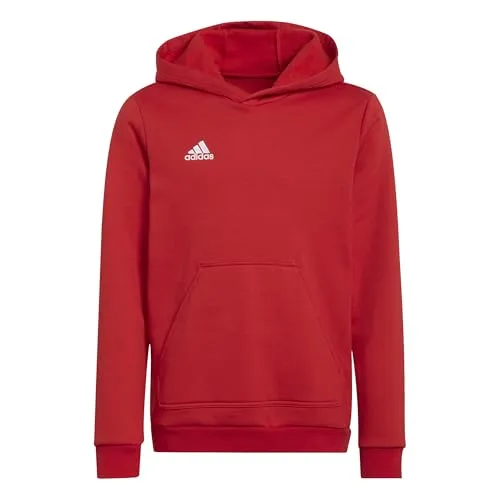 Adidas Entrada 22 Hoody - rot für Kinder und Teens - Sweatshirt für Amateurfußball mit weichem Fleece, warmer Kapuze und Kängurutasche. Hergestellt aus recycelten Materialien für eine bessere Ökobilanz.