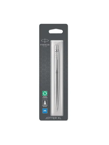 Parker Jotter XL Kugelschreiber | Monochrome Edelstahl | mittlere Stiftspitze | blaue Tinte