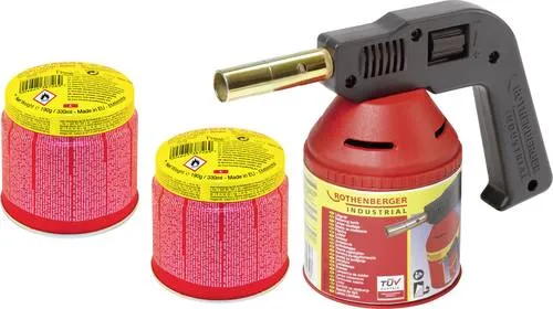 Rothenberger Lötlampe 1750°C mit Gaskartusche - Lötgeräte für präzise Weichlötarbeiten, ausgestattet mit sicherem ILL Sicherheitssystem und stabilem Kunststoffgehäuse für einfache Handhabung.