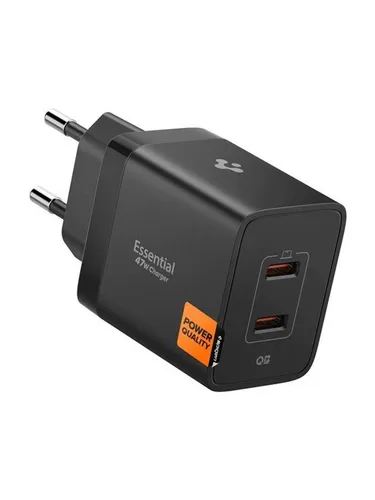 Spigen ArcStation Essential GaN 47W - 2-Port USB-C Ladegerät - Netzteile für Handys, lädt bis zu zwei Geräte gleichzeitig mit insgesamt 47W, unterstützt Schnellladen, kompakt und ideal für unterwegs.