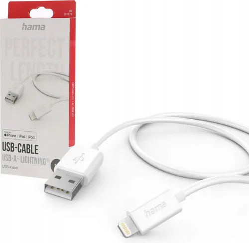 Hama USB-Ladekabel USB 2.0 - Apple Lightning Stecker, 1,00 cm für schnelles Laden und Datentransfer unterwegs, weiß