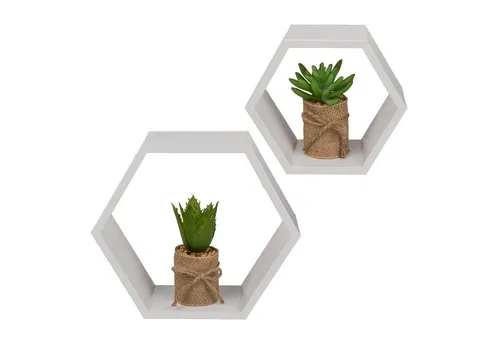 Out of the Blue Deko-Wandregal Holz Wandregal 2er Set 6-eckig weiß Dekoregal