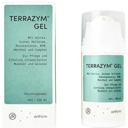 Terrazym Gel 100 G - Arzneimittel zur Pflege strapazierter Muskeln und Gelenke, mit kühlenden Inhaltsstoffen wie Menthol und Arnikaöl für schnelle Regeneration und Linderung nach intensiver Belastung.
