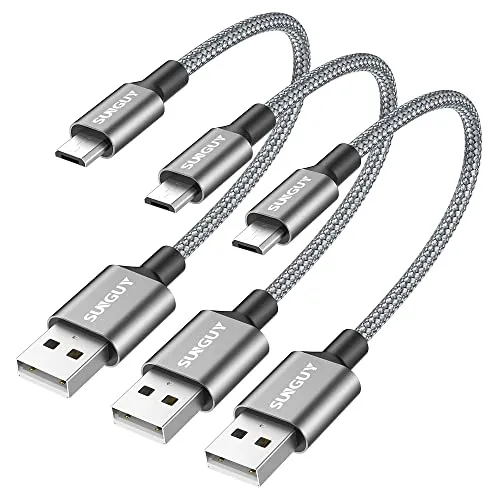 SUNGUY Kurzes Micro USB Kabel, [0,15m 3Stück] Nylon Braided 18 W Micro USB Ladekabel Schnellladekabel für Galaxy S7 Edge, Xperia Z5